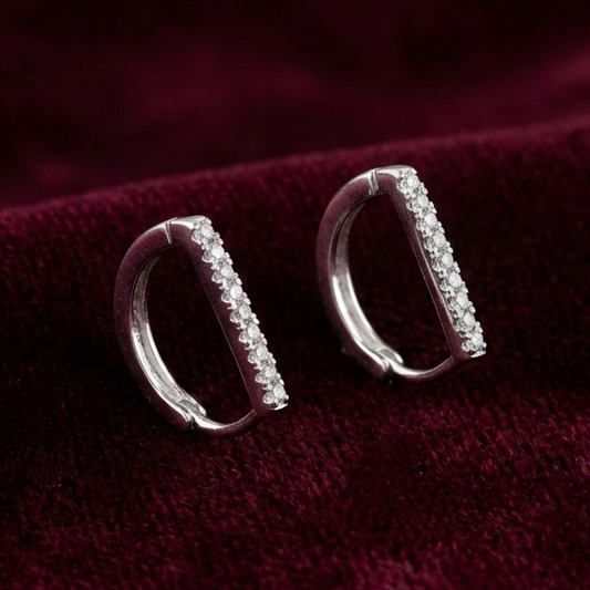 Sleek Pavé Bar Huggie Hoop 925 Silver Earrings