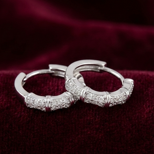 Elegant Segmented Pavé Huggie Hoop 925 Silver Earrings
