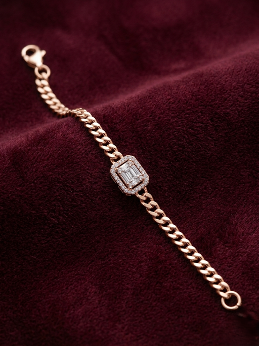Emerald-Halo Curb Link 925 Silver Bracelet