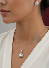 Trillion-Cut Halo 925 Silver Pendant Set