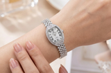 Crystal-Encrusted Tonneau 925 Silver Watch