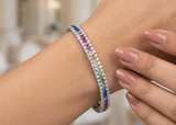 Rainbow Triple-Row Tennis 925 Silver Bracelet