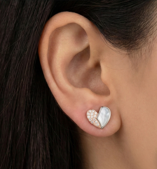 Luminous Dual-Tone Heart 925 Silver Studs