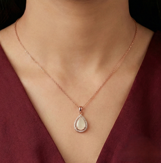 Rose Gold-Plated 925 Silver Luminous Teardrop Pendant Chain Set