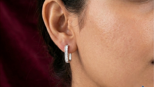 Modern Rectangular Crystal Hoop 925 Silver Earrings