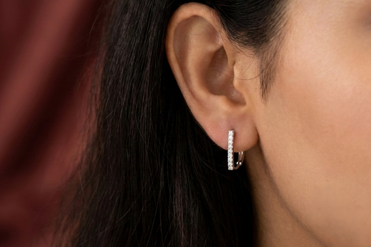 Sleek Pavé Bar Huggie Hoop 925 Silver Earrings