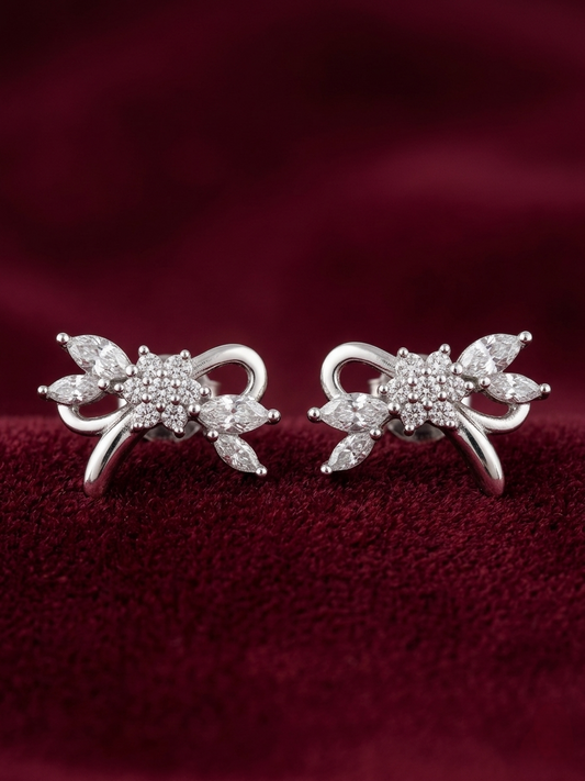 Sparkling Ribbon Bow Floral 925 Silver Studs