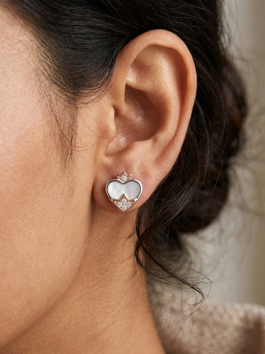 Crowned Heart Mother of Pearl 925 Silver Studs