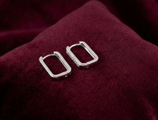 Modern Rectangular Crystal Hoop 925 Silver Earrings