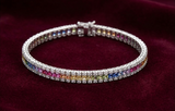Rainbow Triple-Row Tennis 925 Silver Bracelet