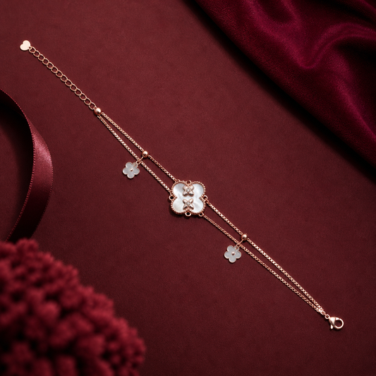 Royal Pearlescent Clover Double-Chain 925 Silver Bracelet