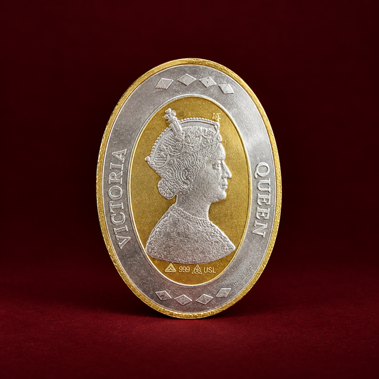 999 Pure Silver Queen Victoria Dual-Tone Gold-Plated Oval 10 Gm Sovereign Ingot