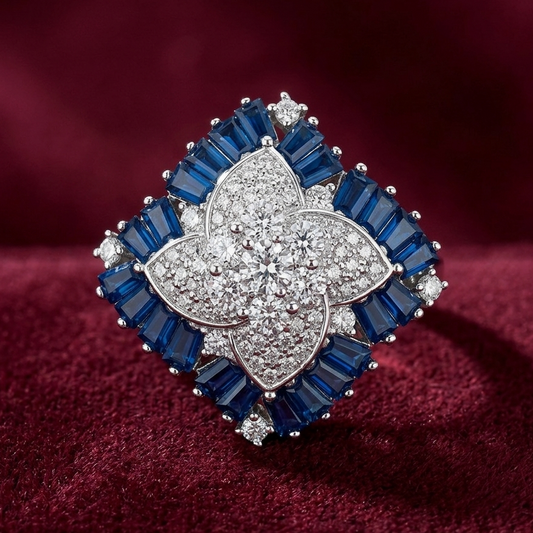 Deco Sapphire Kaleidoscope Cocktail Ring – Premium 925 Silver