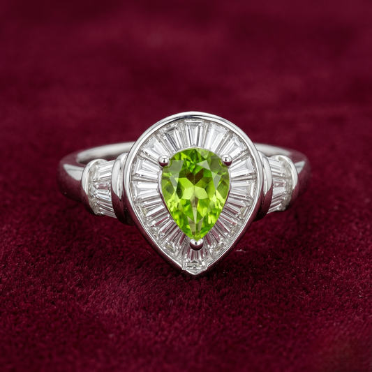 Imperial Deco Peridot Teardrop Cocktail Ring – Premium 925 Silver