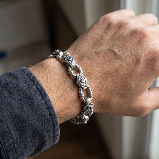 Royale Sapphire Filigree Link Bracelet in 925 Sterling Silver