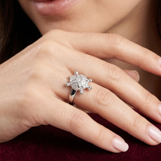 Majestic Lattice Tortoise Statement Ring – Premium 925 Silver