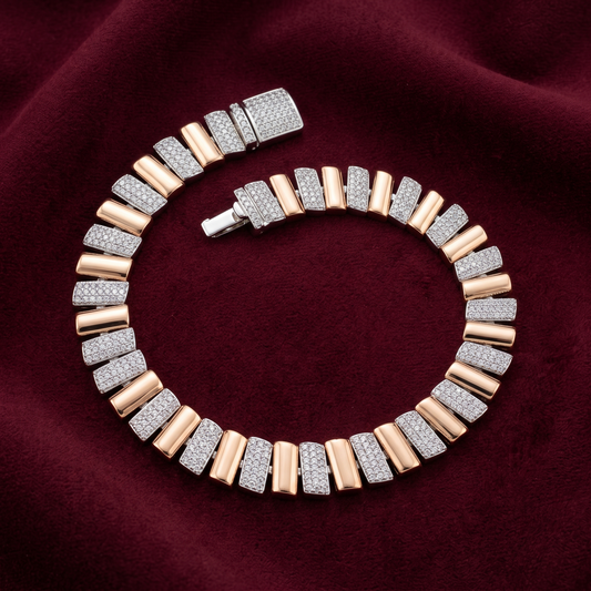 Regent Dual-Tone Pavé & Rose Gold Bar 925 Sterling Silver Men's Bracelet