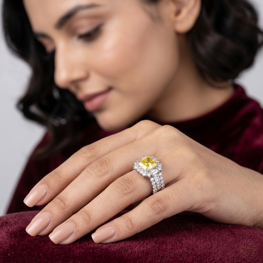 Monarch Canary Yellow Radiant Halo Adjustable Ring – Premium 925 Silver