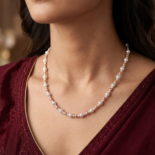 Lumina Two-Tone Diamond-Cut Bead Chain Necklace in 925 Sterling Silver