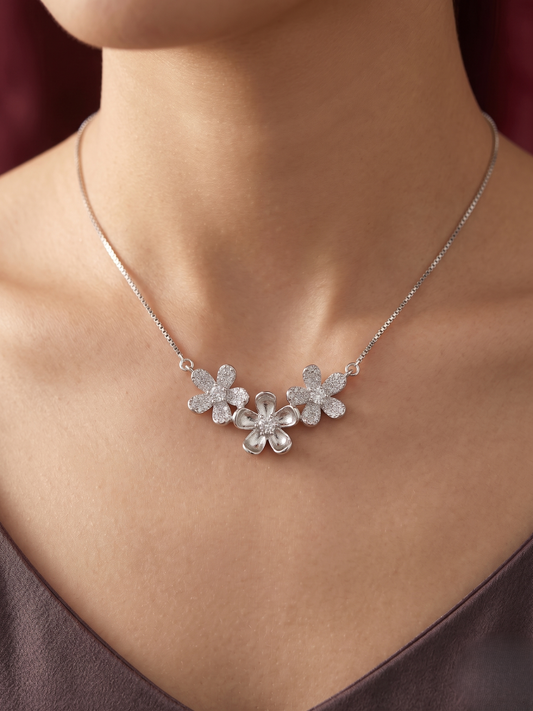 Floral Trio 925 Silver Necklace