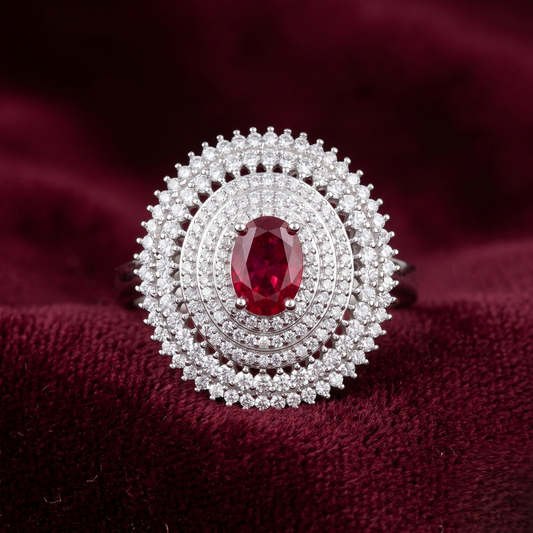 Royal Medallion Ruby Tiered Cocktail Ring – Premium 925 Silver
