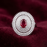 Royal Medallion Ruby Tiered Cocktail Ring – Premium 925 Silver