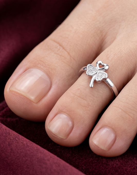 Lucky Clover & Heart 925 Sterling Silver Toe Ring