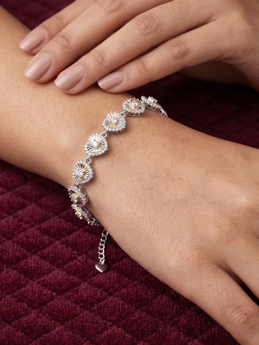 Heart Halo 925 Sterling Silver Bracelet