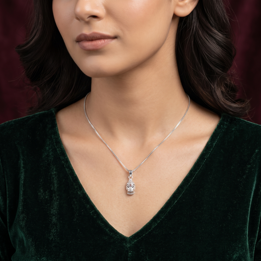 Veer Hanuman Face Silver Pendant with Vermilion Tilak in 925 Sterling Silver