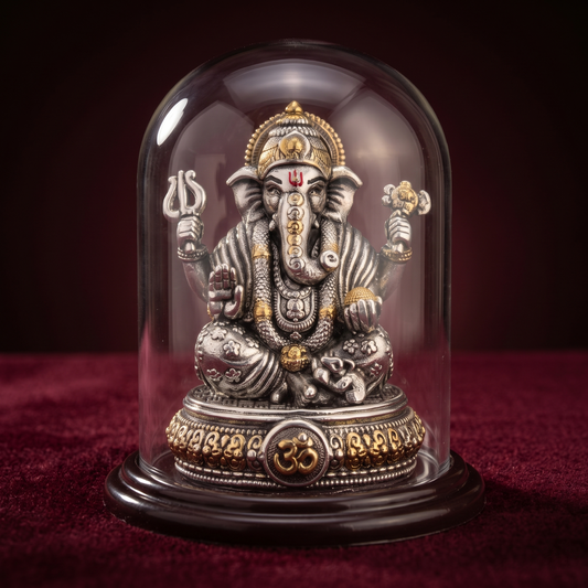 999 Silver Ganesha Murti in Glass Dome