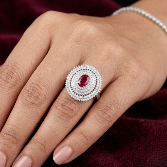 Royal Medallion Ruby Tiered Cocktail Ring – Premium 925 Silver