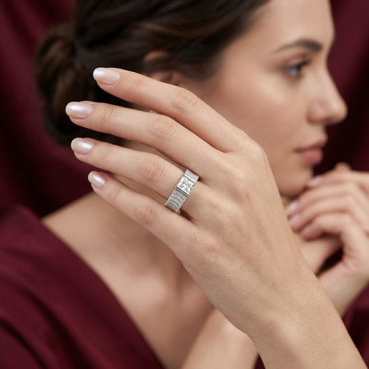 Vanguard Chevron Solitaire Band – Premium 925 Silver