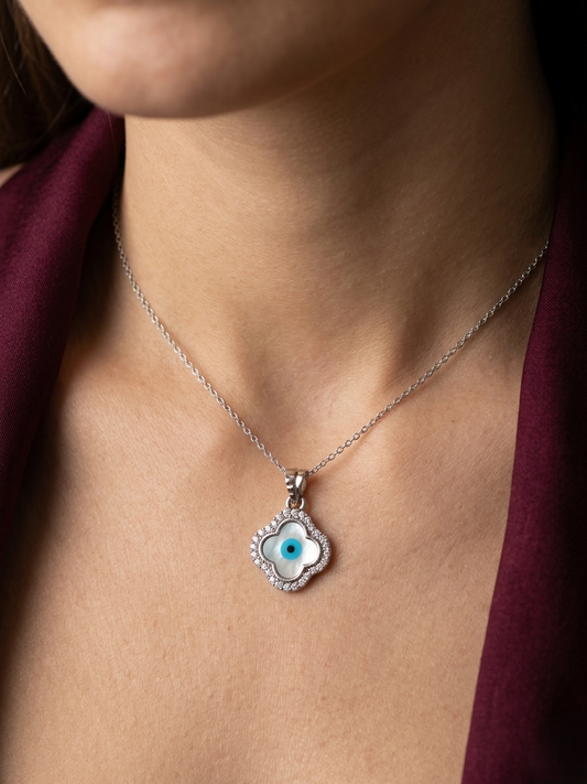 Guardian Clover Evil Eye 925 Sterling Silver Pendant