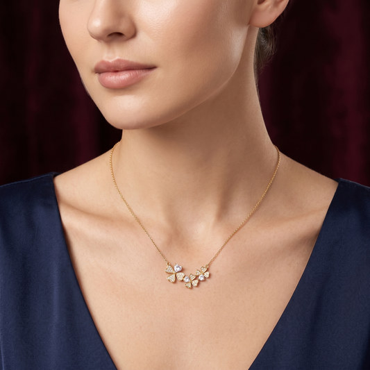 Floral Meadow Clover 925 Sterling Silver Gold-Plated Necklace