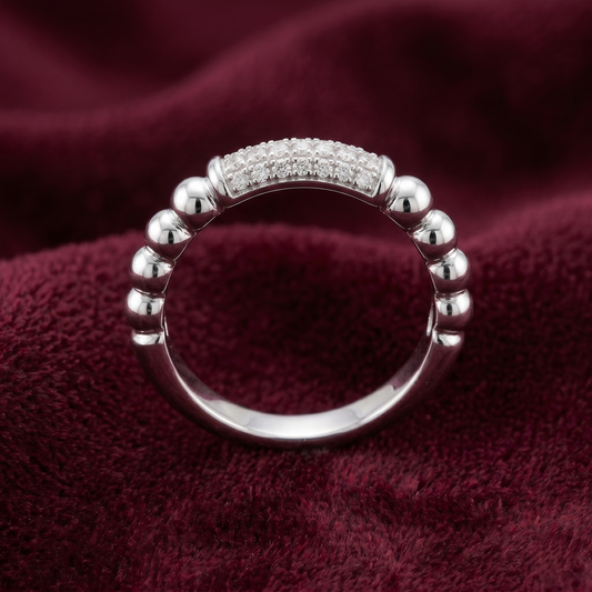 Aurora Beaded Pavé Bar Ring – Premium 925 Silver