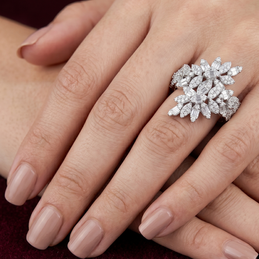 Empress Cluster Floral Bouquet Cocktail Ring – Premium 925 Silver