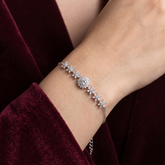 Sparkling Floral Cluster 925 Sterling Silver Bracelet