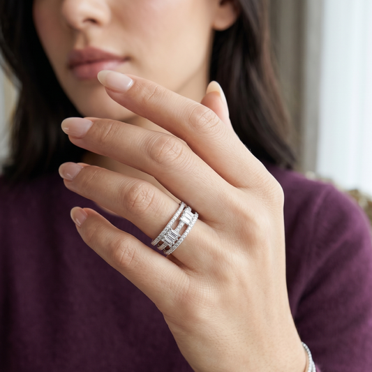 Empress Multi-Row Baguette & Pavé Statement Ring