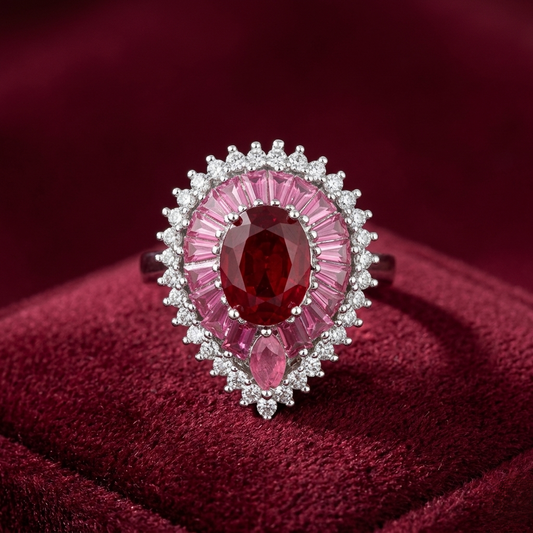 Imperial Ombré Ruby & Pink Tourmaline Cocktail Ring – Premium 925 Silver