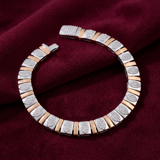 Sovereign Dual-Tone Marquise Pavé 925 Sterling Silver Men's Bracelet