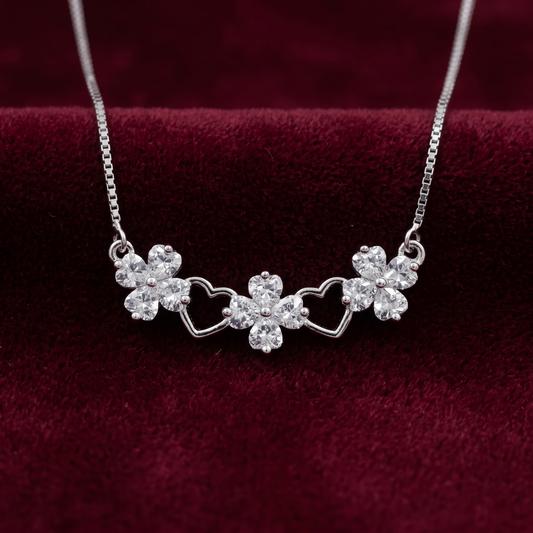 Enchanted Floral Heart Station 925 Silver Necklace