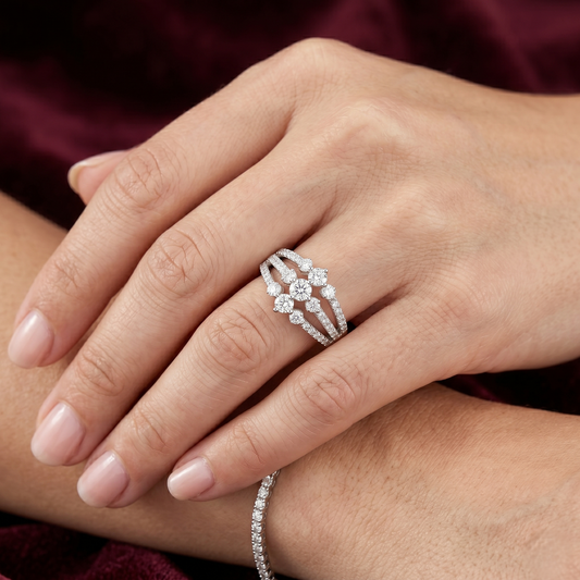 Constellation Triple-Row Openwork Band – Premium 925 Silver