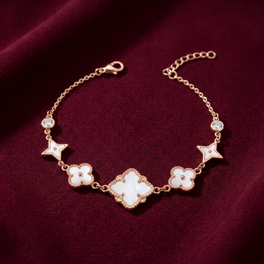 Mother-of-Pearl Clover & Star Rose Gold-Plated 925 Sterling Silver Bracelet