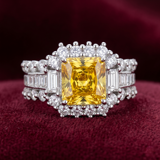 Monarch Canary Yellow Radiant Halo Adjustable Ring – Premium 925 Silver