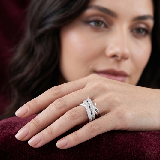 Meridian Crisscross Pavé Statement Ring – Premium 925 Silver