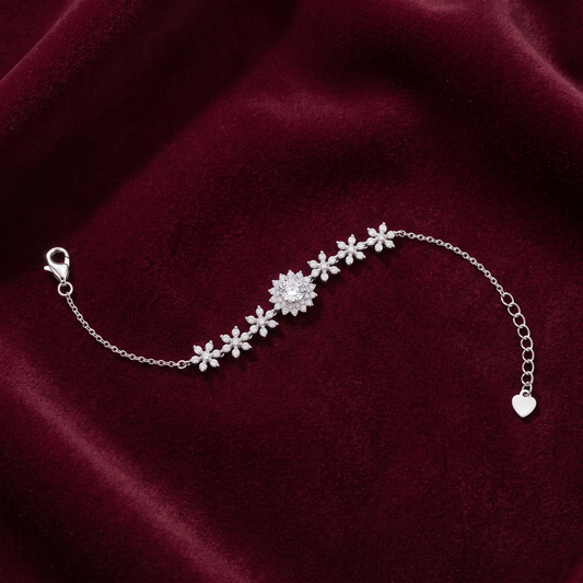 Sparkling Floral Cluster 925 Sterling Silver Bracelet