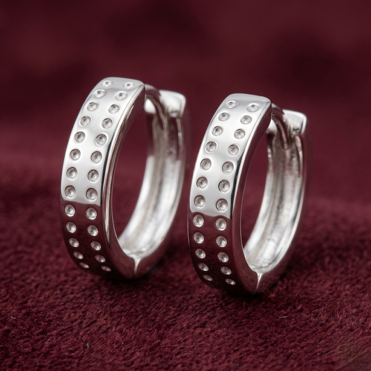 Luxe Dual-Row Dotted 925 Sterling Silver Hoop Earrings