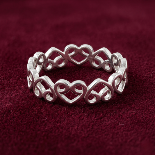 Infinite Amour Filigree Heart Band – Premium 925 Silver