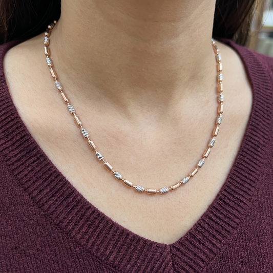 Two-Tone Beaded Bar 925 Sterling Silver Chain