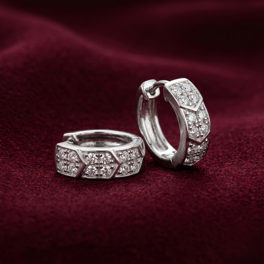 Royal Chevron Pavé Cluster 925 Sterling Silver Hoop Earrings